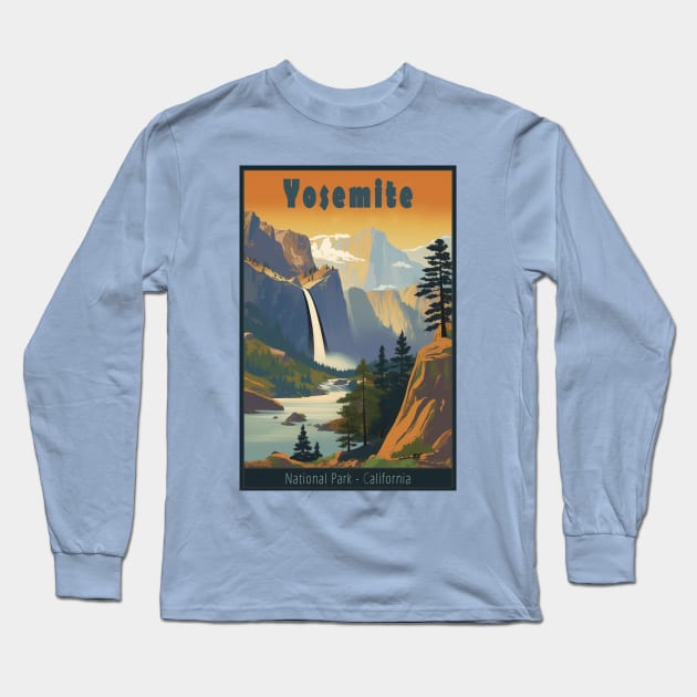 Yosemite National Park Vintage Travel Poster Long Sleeve T-Shirt by GreenMary Design